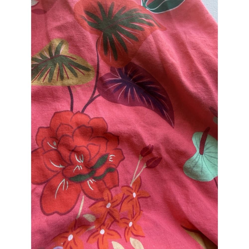 Farm Rio Smocked Ruffle Mini Dress M Coral Tropical Floral Puff Sleeve - Picture 11 of 14